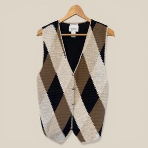 Vtg Wms 90's Christopher & Banks Diamond Pattern Knit Sweater Vest M Boho Retro